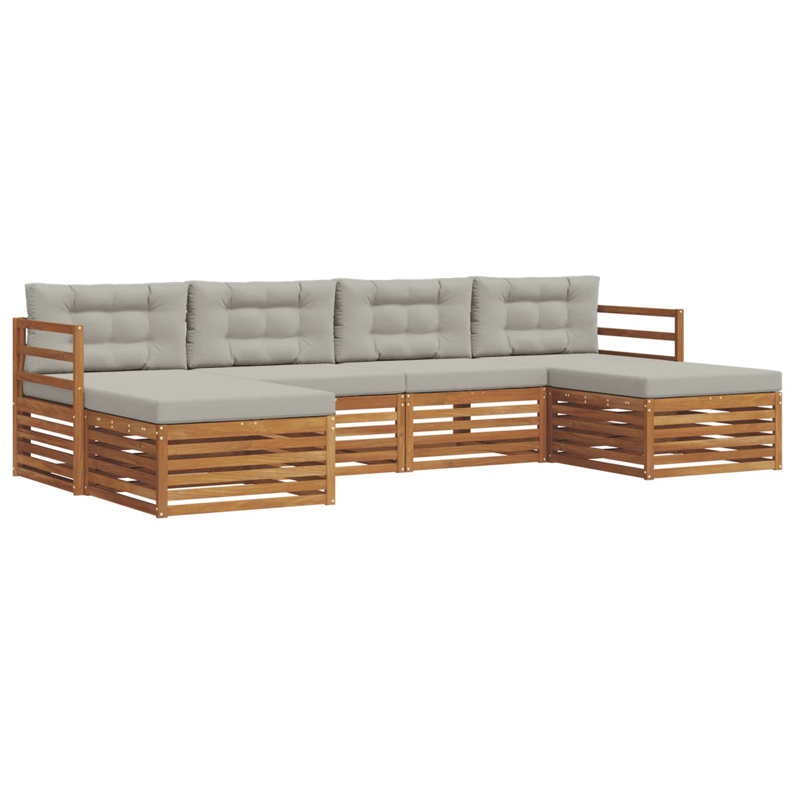 Sofa-Sets 6 pcs Natuurlijk en Lichtgrijs Massief Acaciahout - Afbeelding 2