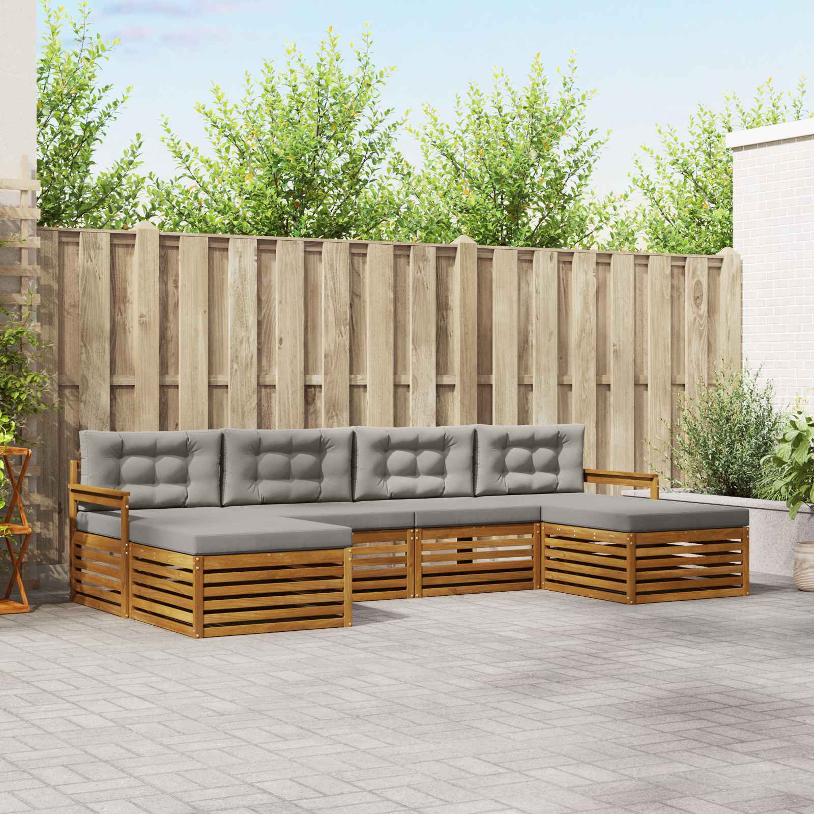 Sofa-Sets 6 pcs Natuurlijk en Lichtgrijs Massief Acaciahout image 1