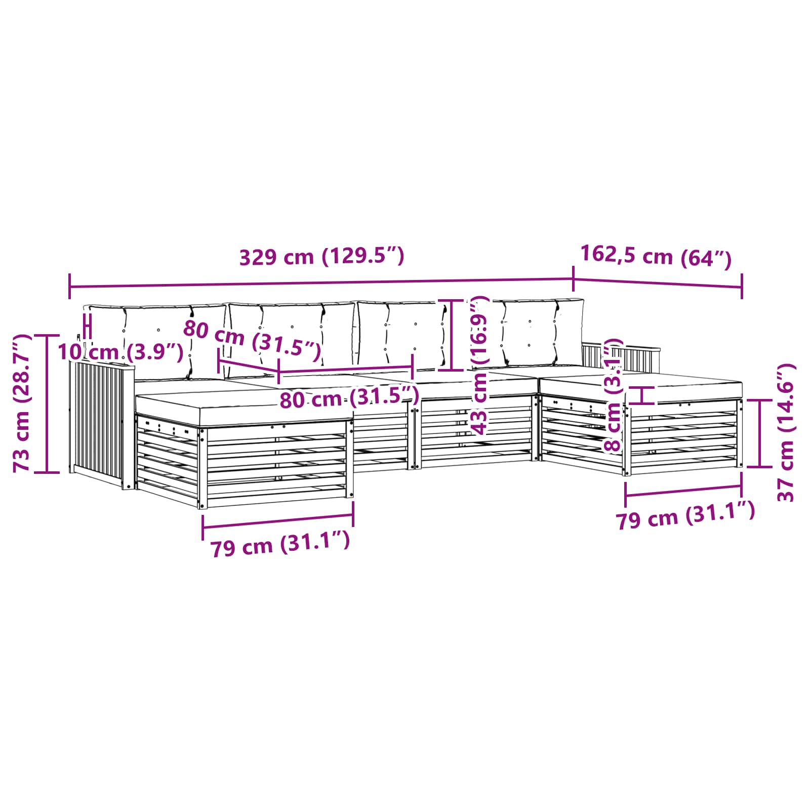 Sofa-Sets 6 pcs Natuurlijk en Lichtgrijs Massief Acaciahout image 6