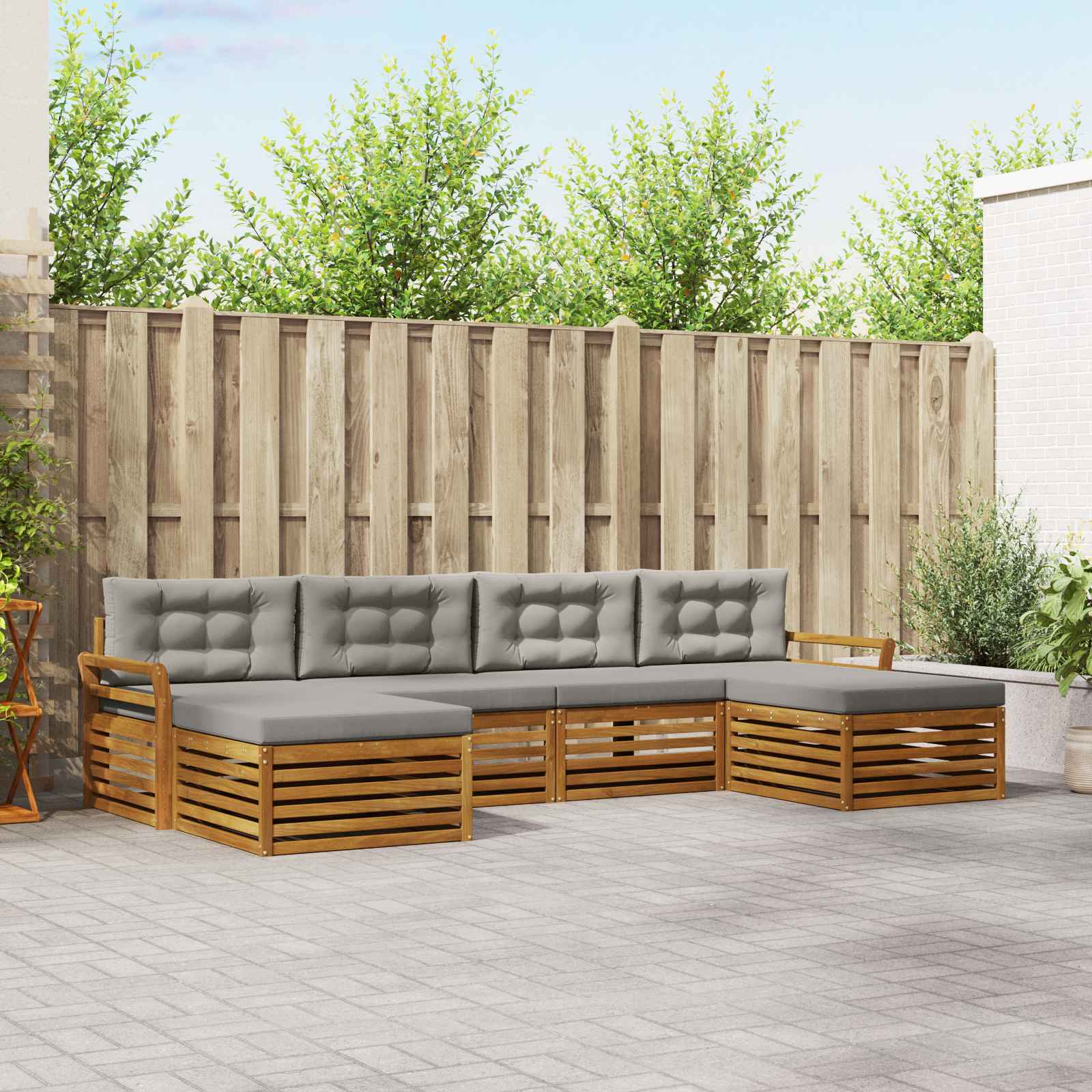 Sofa-Sets 6 pcs Natuurlijk en Lichtgrijs Massief Acaciahout image 1