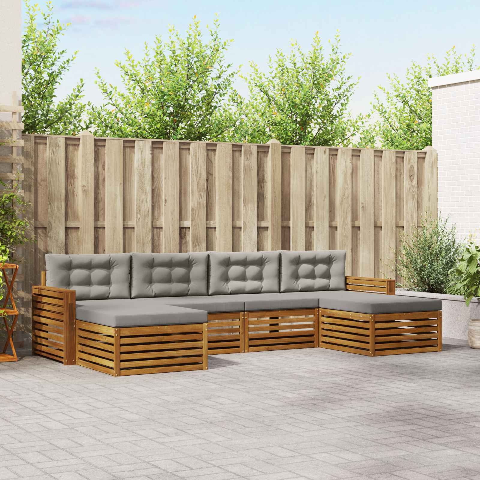 Sofa-Sets 6 pcs Natuurlijk en Lichtgrijs Massief Acaciahout image 1