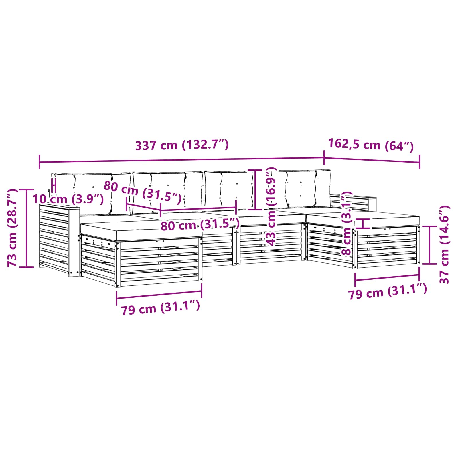 Sofa-Sets 6 pcs Natuurlijk en Lichtgrijs Massief Acaciahout image 6