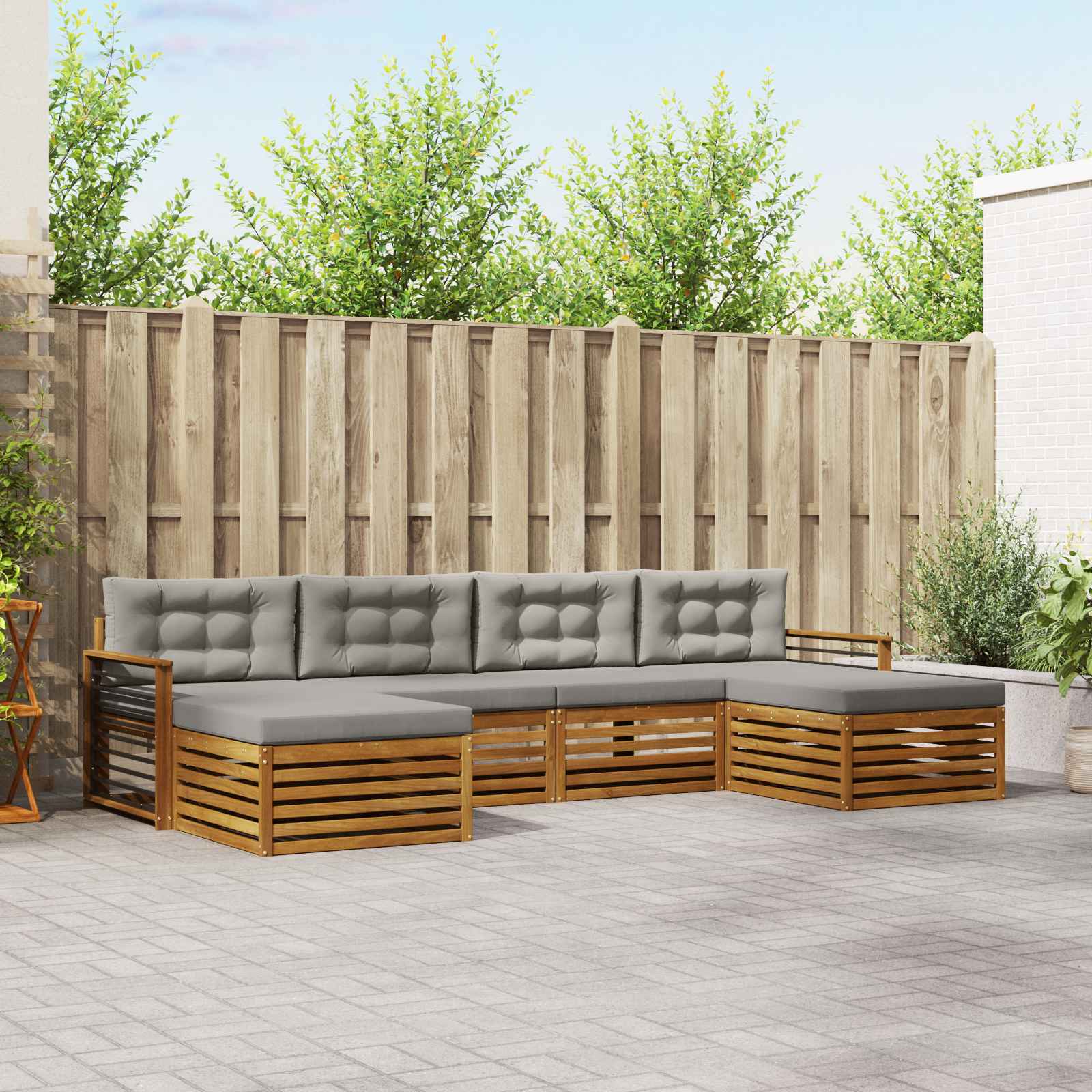 Sofa-Sets 6 pcs Natuurlijk en Lichtgrijs Massief Acaciahout image 1