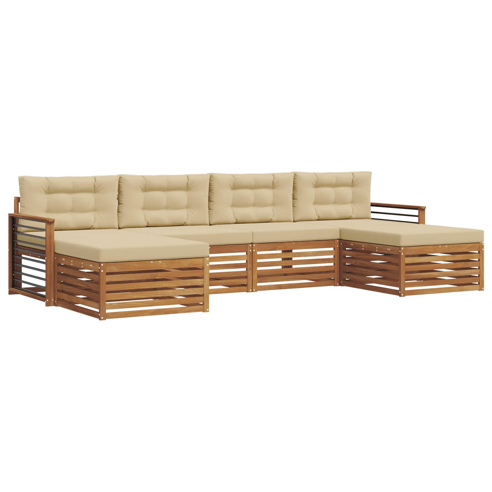 Sofa-Sets 6 pcs Natuurlijk en Beige Massief Acaciahout image 2