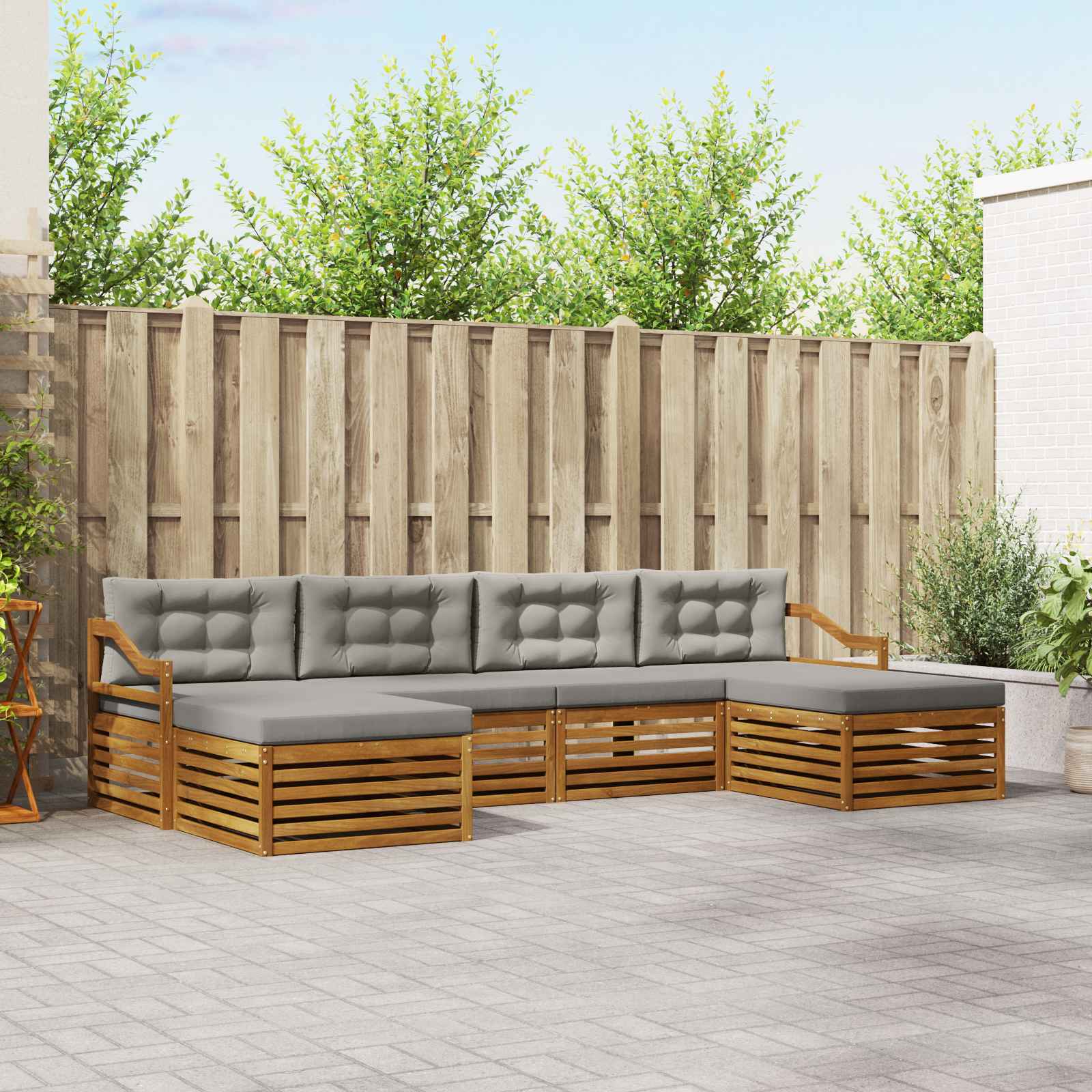 Sofa-Sets 6 pcs Natuurlijk en Lichtgrijs Massief Acaciahout image 1