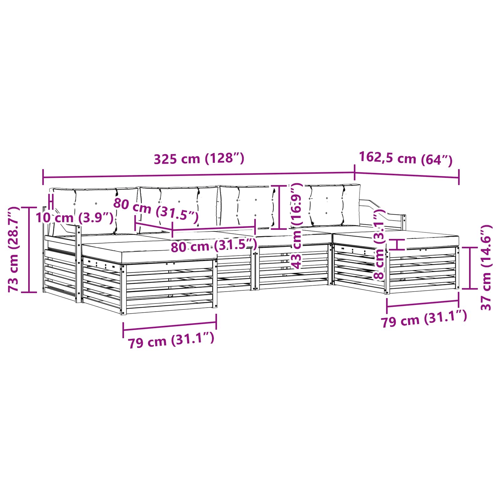 Sofa-Sets 6 pcs Natuurlijk en Lichtgrijs Massief Acaciahout image 6