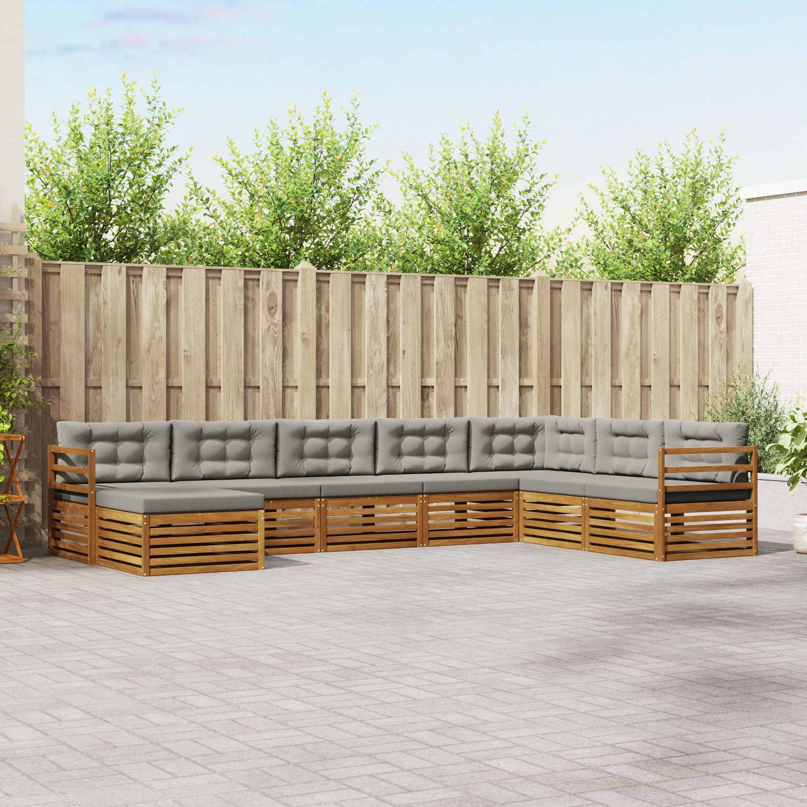 Sofa-Sets 8 pcs Natuurlijk en Lichtgrijs Massief Acaciahout image 1