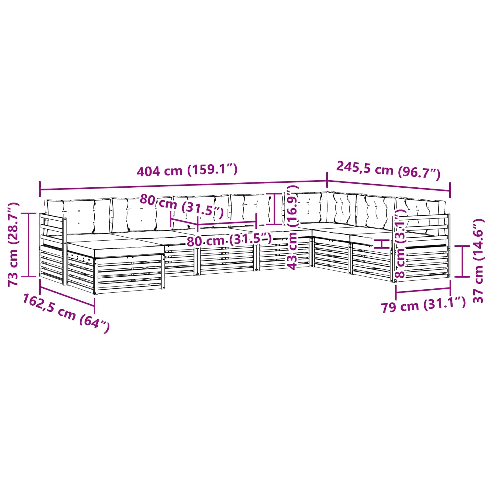Sofa-Sets 8 pcs Natuurlijk en Lichtgrijs Massief Acaciahout image 7