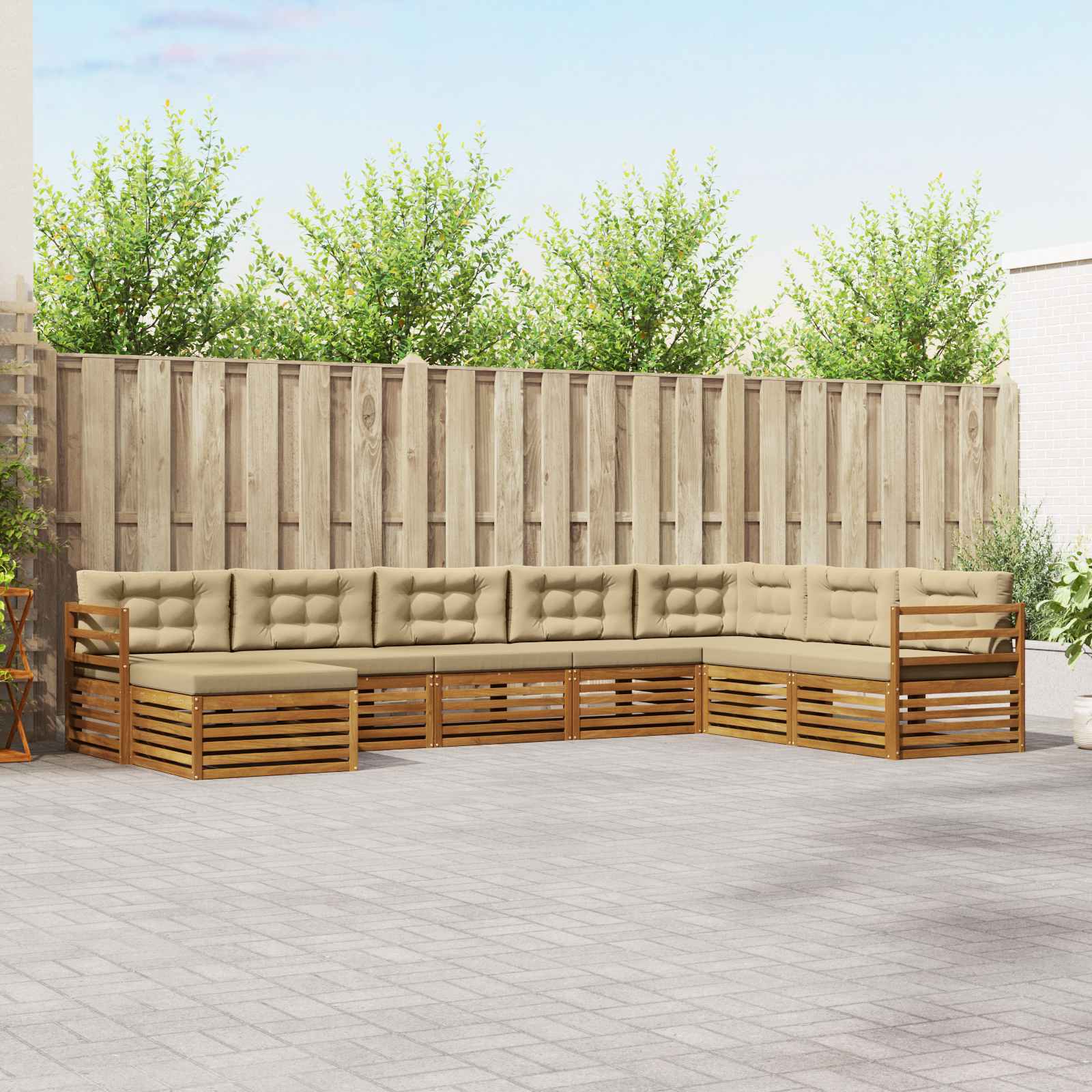 Sofa-Sets 8 pcs Natuurlijk en Beige Massief Acaciahout image 1