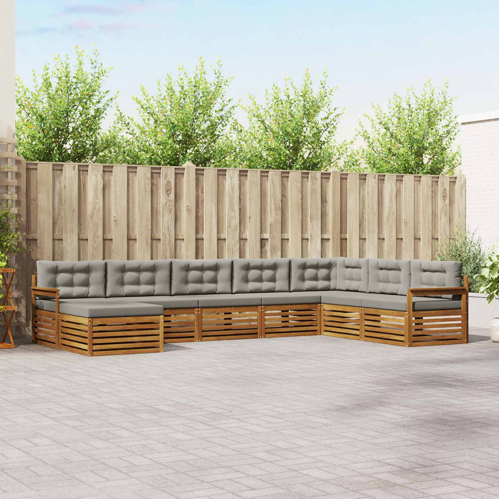 Sofa-Sets 8 pcs Natuurlijk en Lichtgrijs Massief Acaciahout image 1