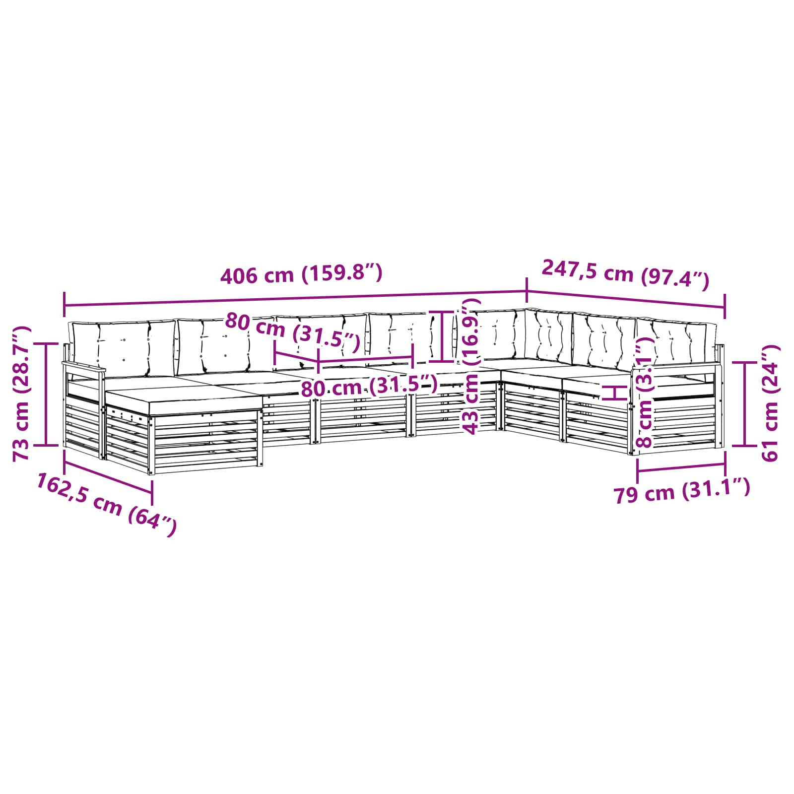 Sofa-Sets 8 pcs Natuurlijk en Lichtgrijs Massief Acaciahout image 7