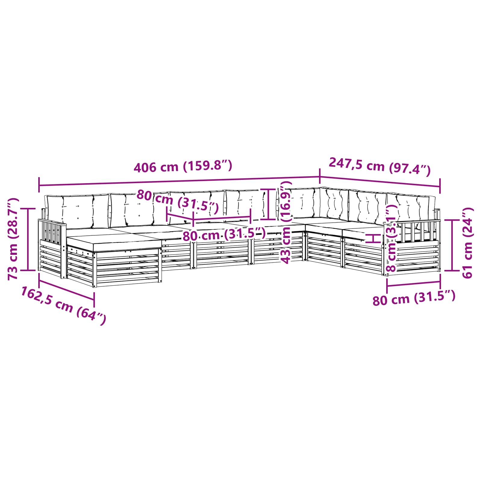Sofa-Sets 8 pcs Natuurlijk en Lichtgrijs Massief Acaciahout image 7