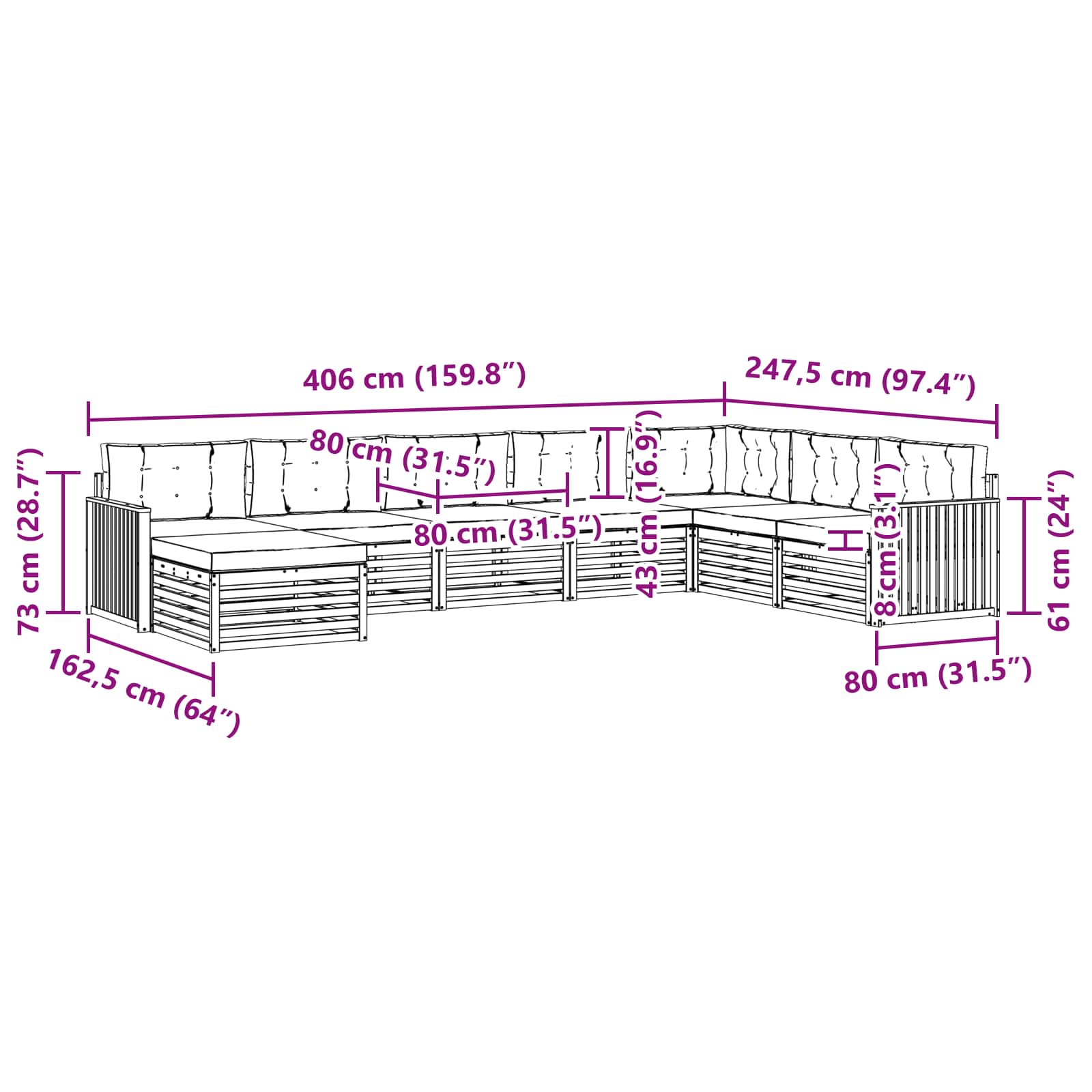 Sofa-Sets 8 pcs Natuurlijk en Lichtgrijs Massief Acaciahout image 7