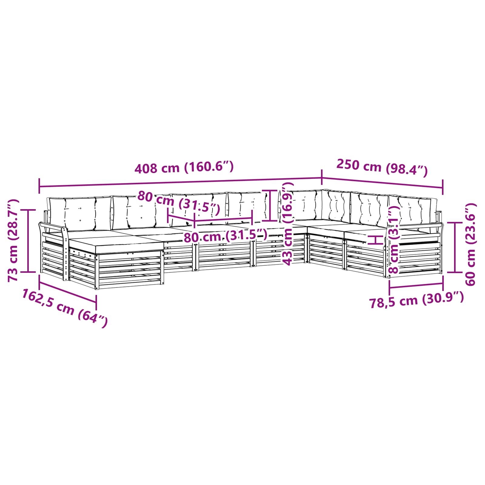 Sofa-Sets 8 pcs Natuurlijk en Lichtgrijs Massief Acaciahout image 7