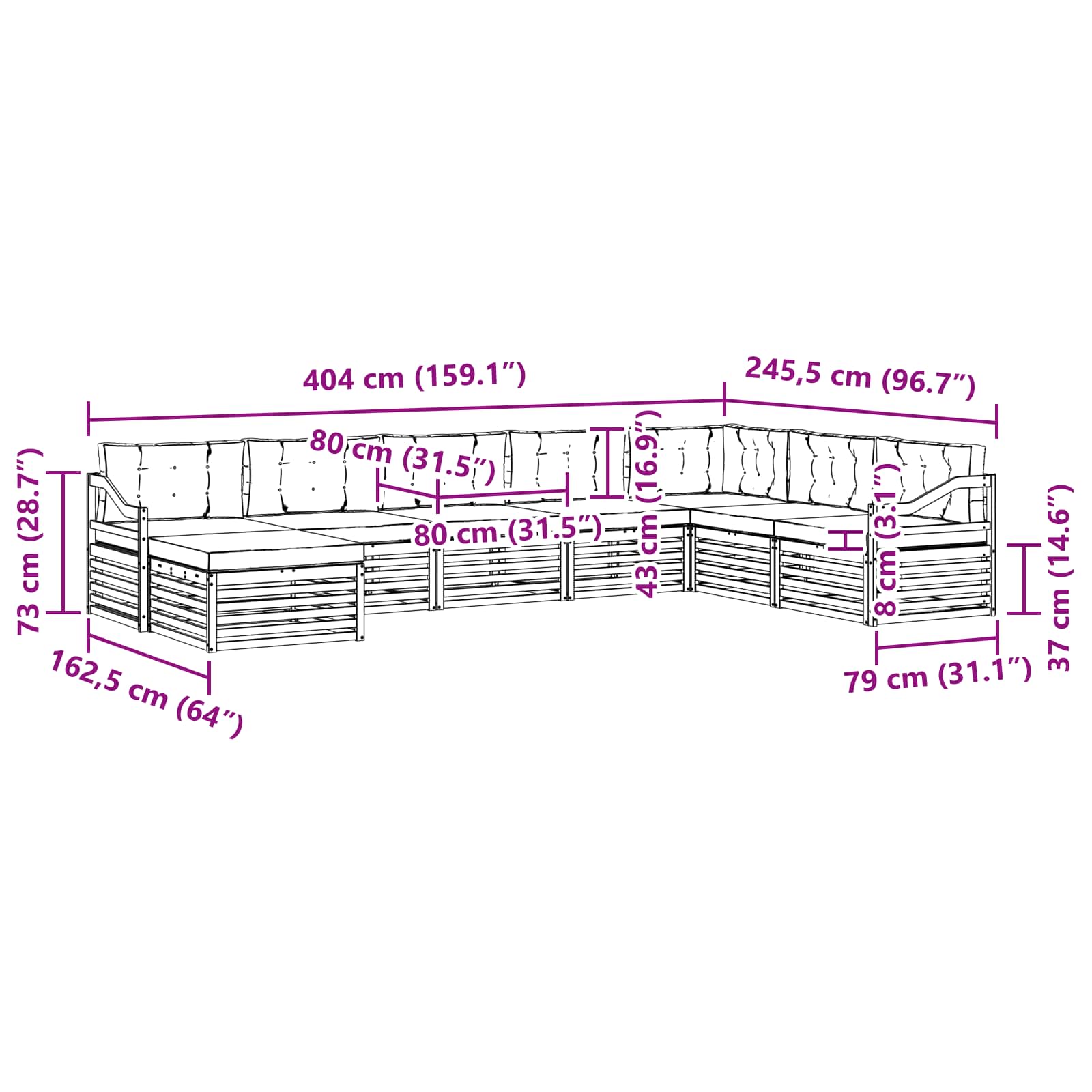 Sofa-Sets 8 pcs Natuurlijk en Lichtgrijs Massief Acaciahout image 7