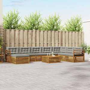 Zunanja garnitura za sedenje 9 pcs Naravna in svetlo siva