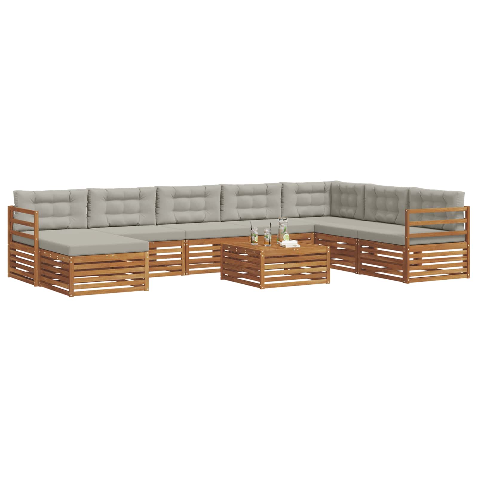 Sofa-Sets 9 pcs Natuurlijk en Lichtgrijs Massief Acaciahout image 3