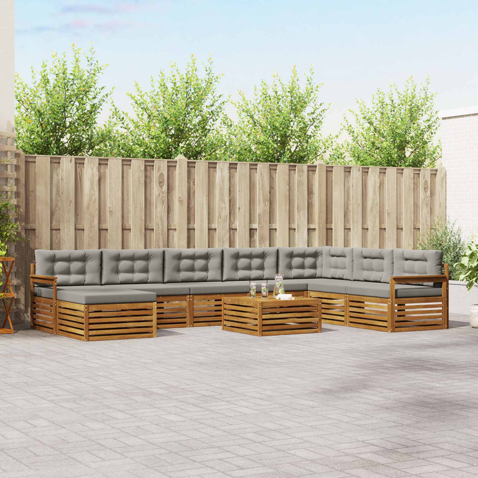 Sofa-Sets 9 pcs Natuurlijk en Lichtgrijs Massief Acaciahout image 1