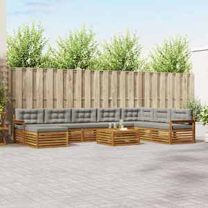 Zunanja garnitura za sedenje 9 pcs Naravna in svetlo siva