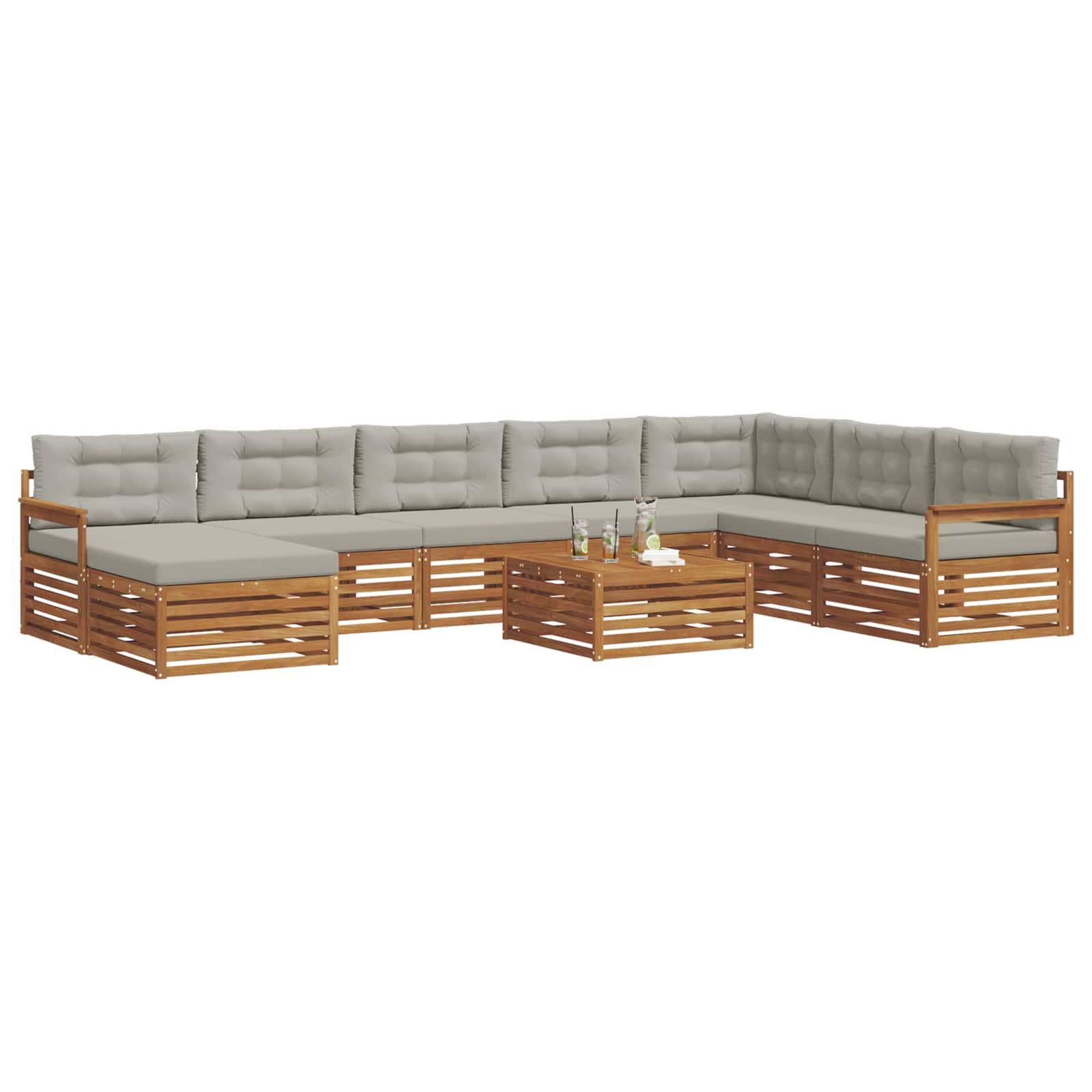 Sofa-Sets 9 pcs Natuurlijk en Lichtgrijs Massief Acaciahout image 3