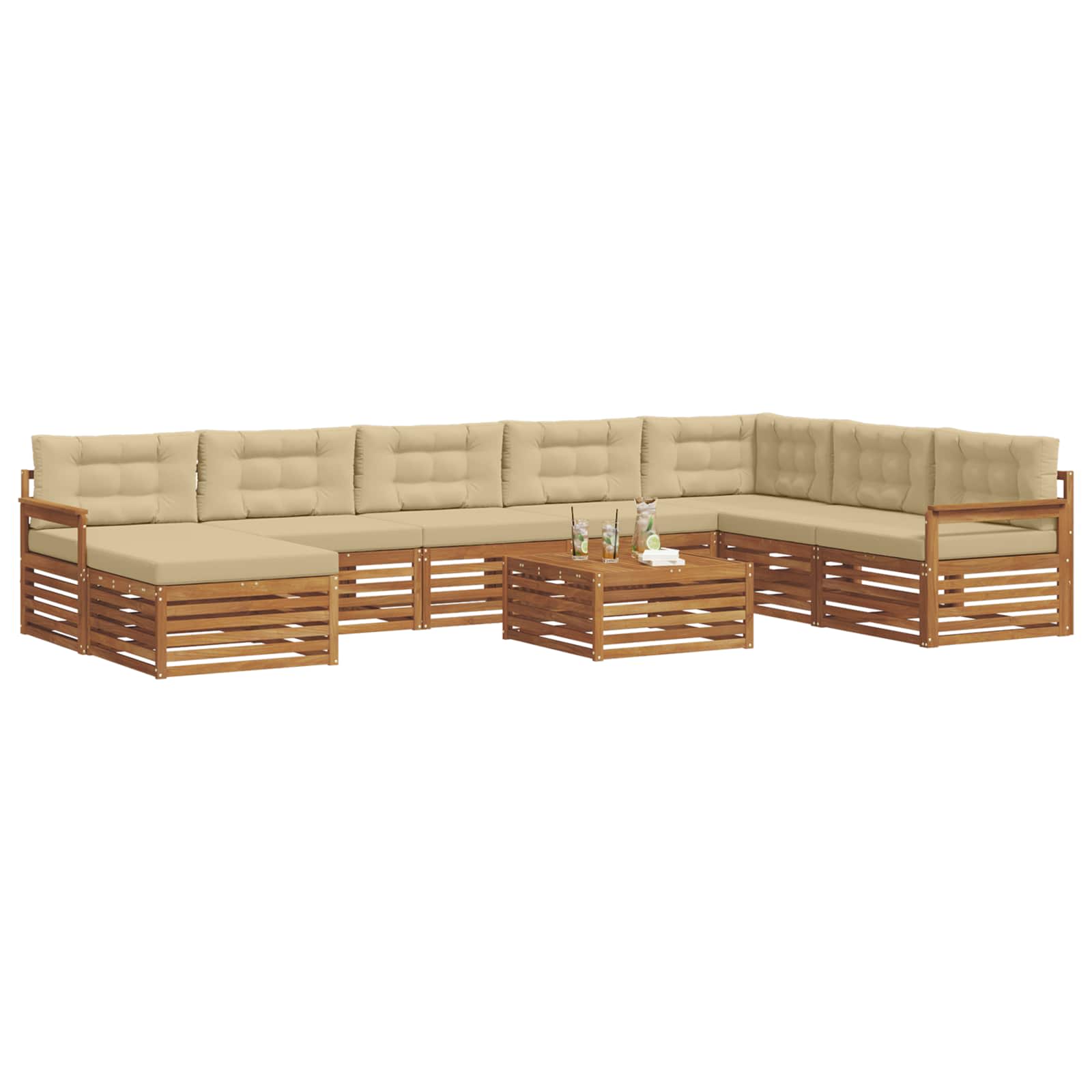 Sofa-Sets 9 pcs Natuurlijk en Beige Massief Acaciahout image 3
