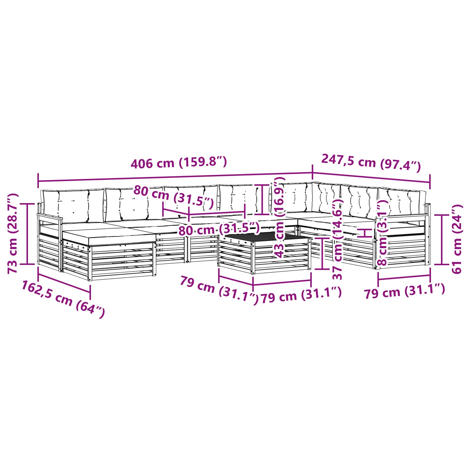 Sofa-Sets 9 pcs Natuurlijk en Beige Massief Acaciahout image 9