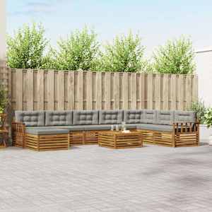 Zunanja garnitura za sedenje 9 pcs Naravna in svetlo siva