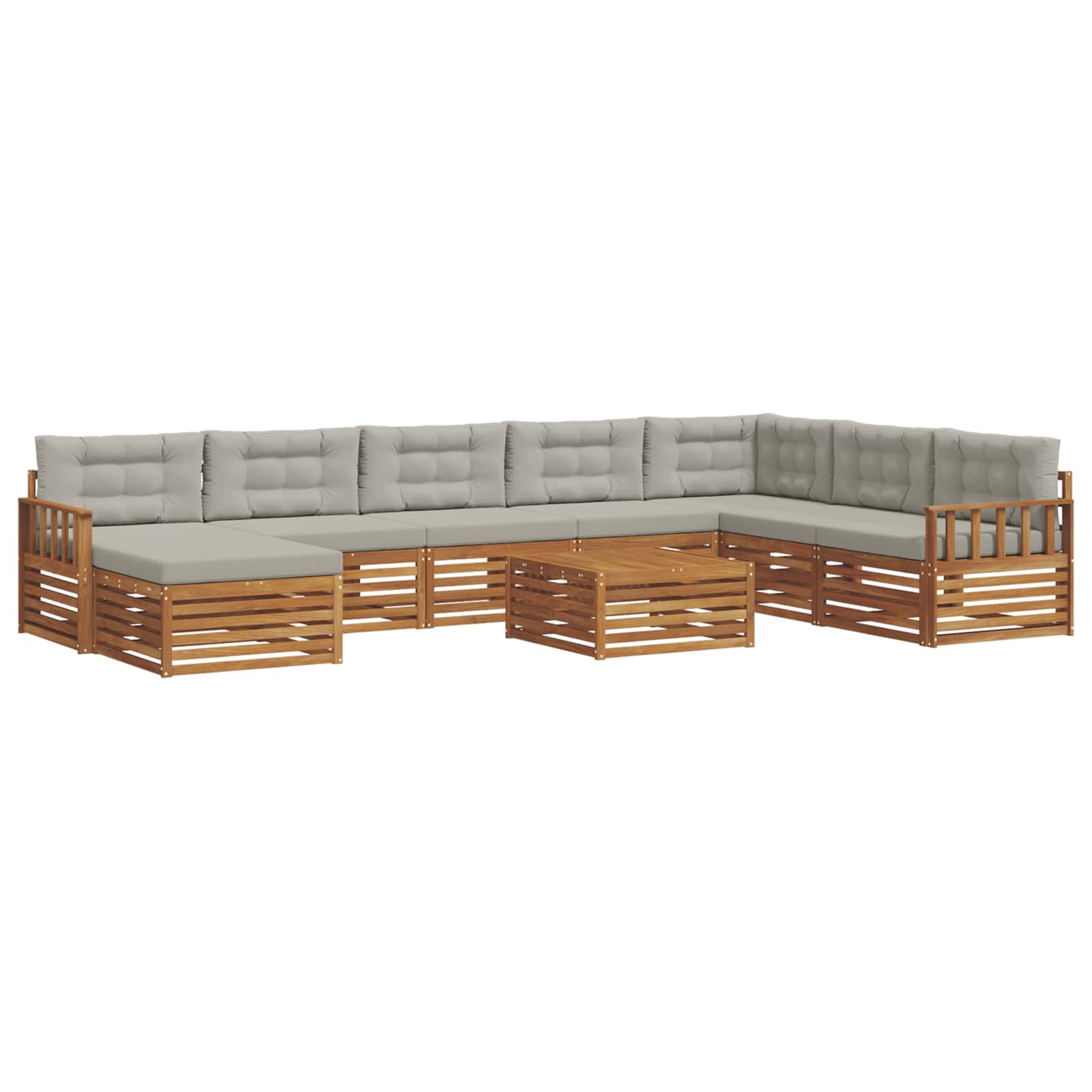 Sofa-Sets 9 pcs Natuurlijk en Lichtgrijs Massief Acaciahout image 2