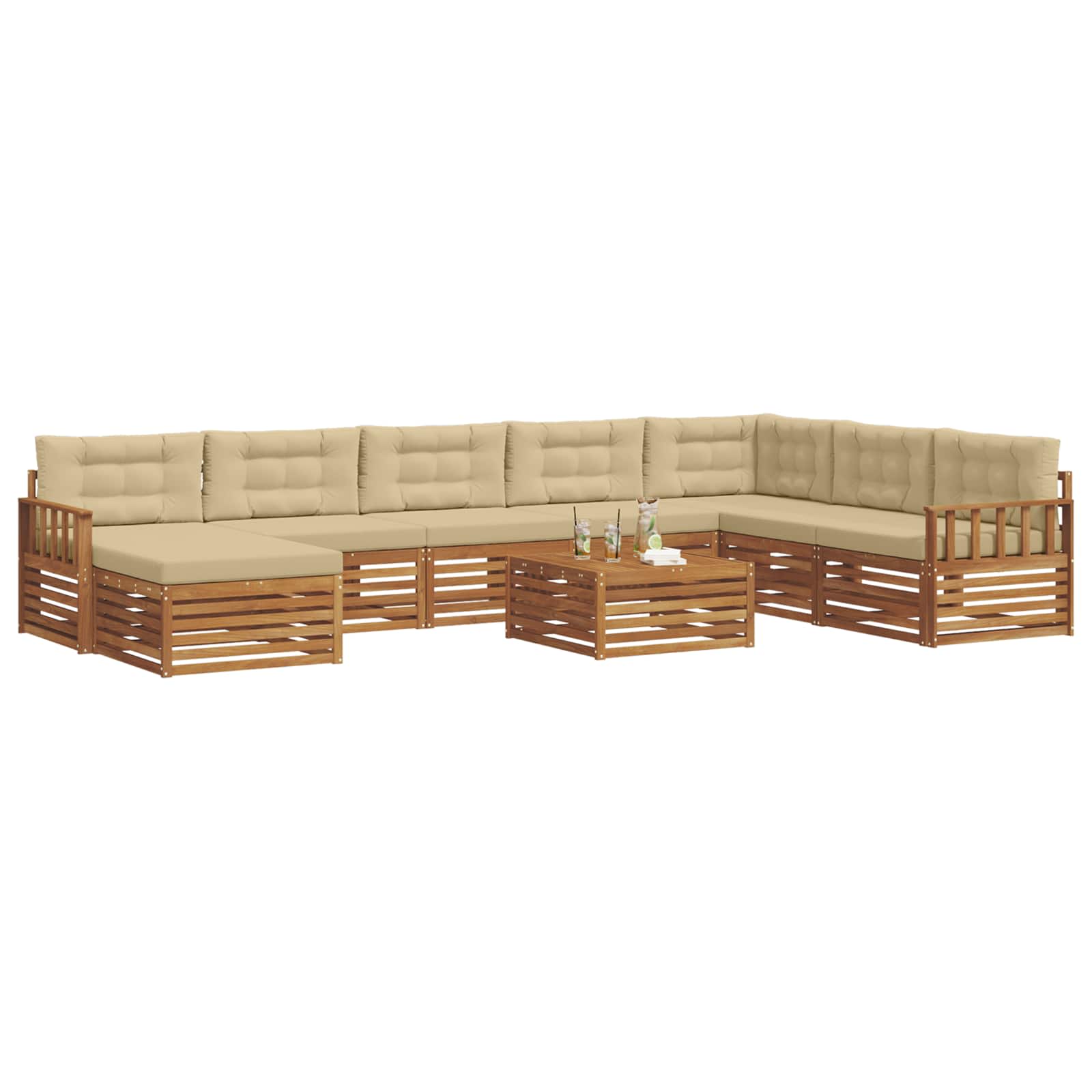 Sofa-Sets 9 pcs Natuurlijk en Beige Massief Acaciahout image 3
