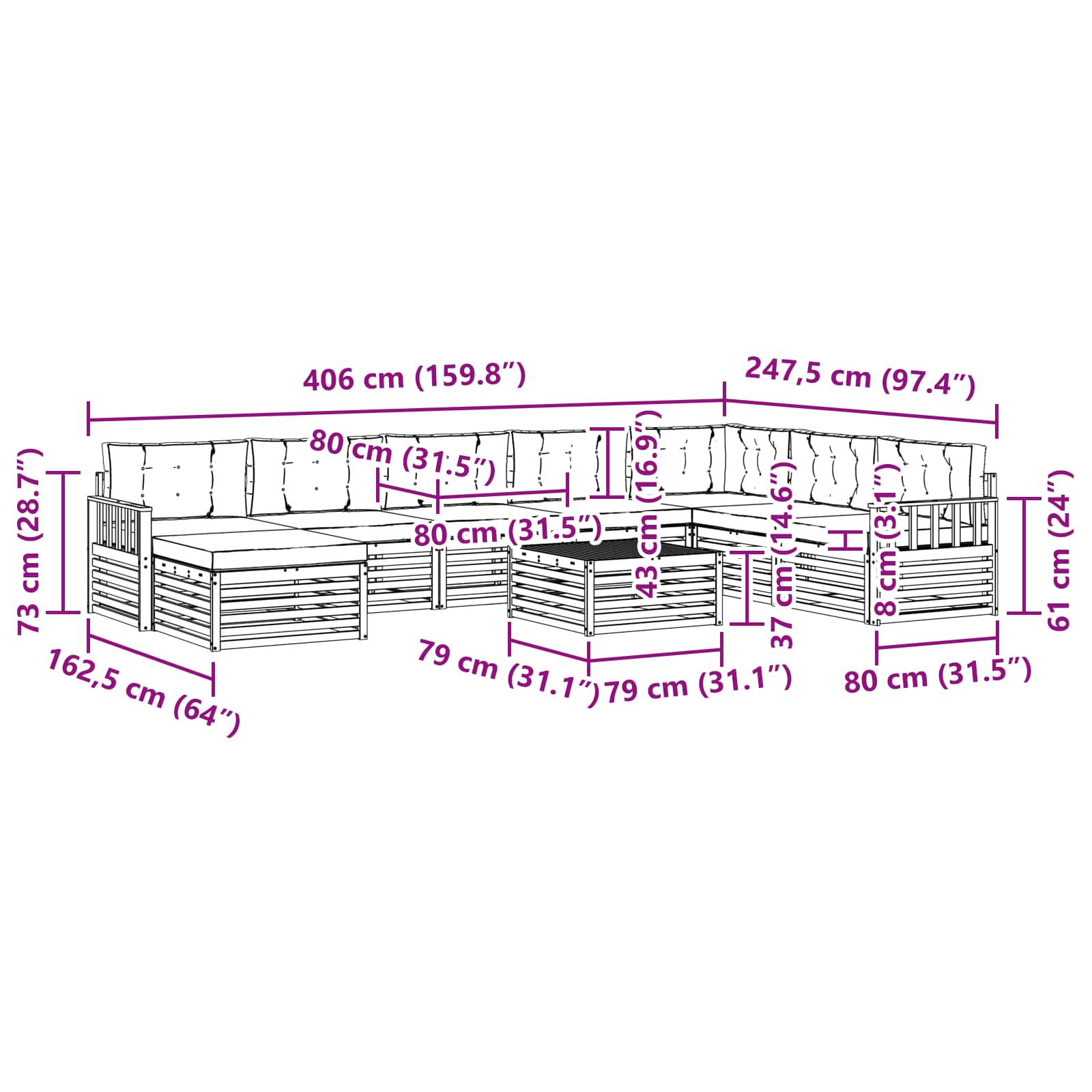 Sofa-Sets 9 pcs Natuurlijk en Beige Massief Acaciahout image 9