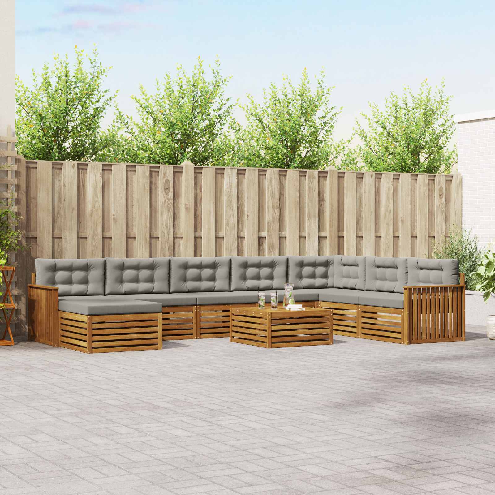 Sofa-Sets 9 pcs Natuurlijk en Lichtgrijs Massief Acaciahout image 1