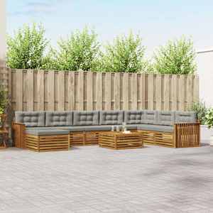 Zunanja garnitura za sedenje 9 pcs Naravna in svetlo siva