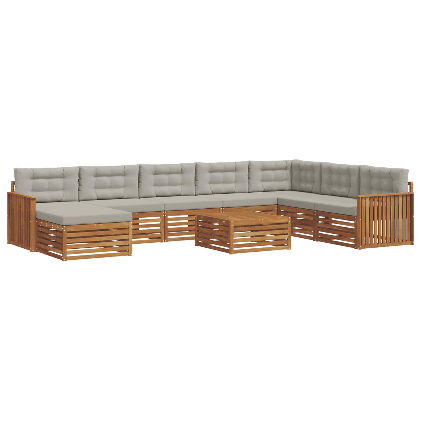 Sofa-Sets 9 pcs Natuurlijk en Lichtgrijs Massief Acaciahout image 2