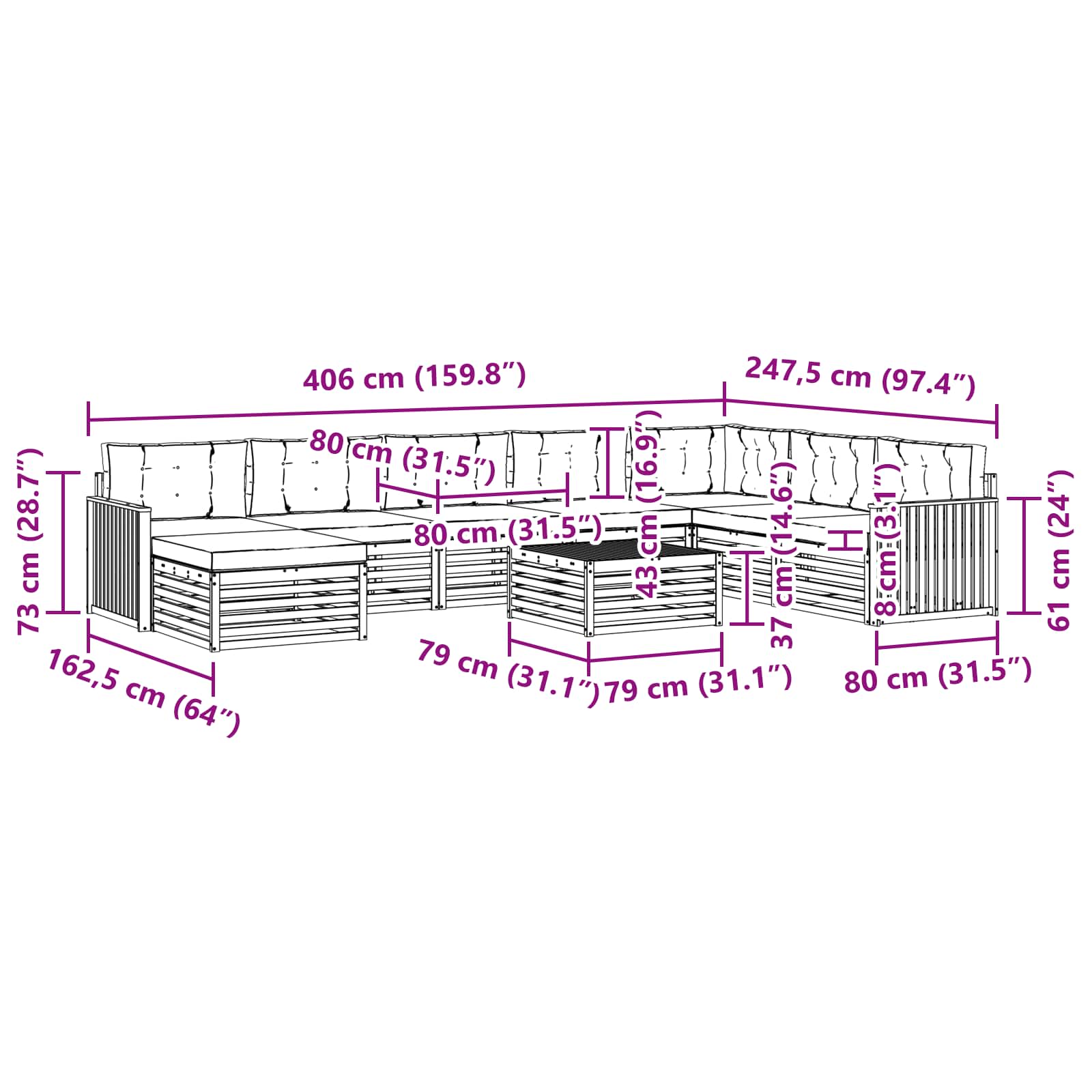 Sofa-Sets 9 pcs Natuurlijk en Lichtgrijs Massief Acaciahout image 9