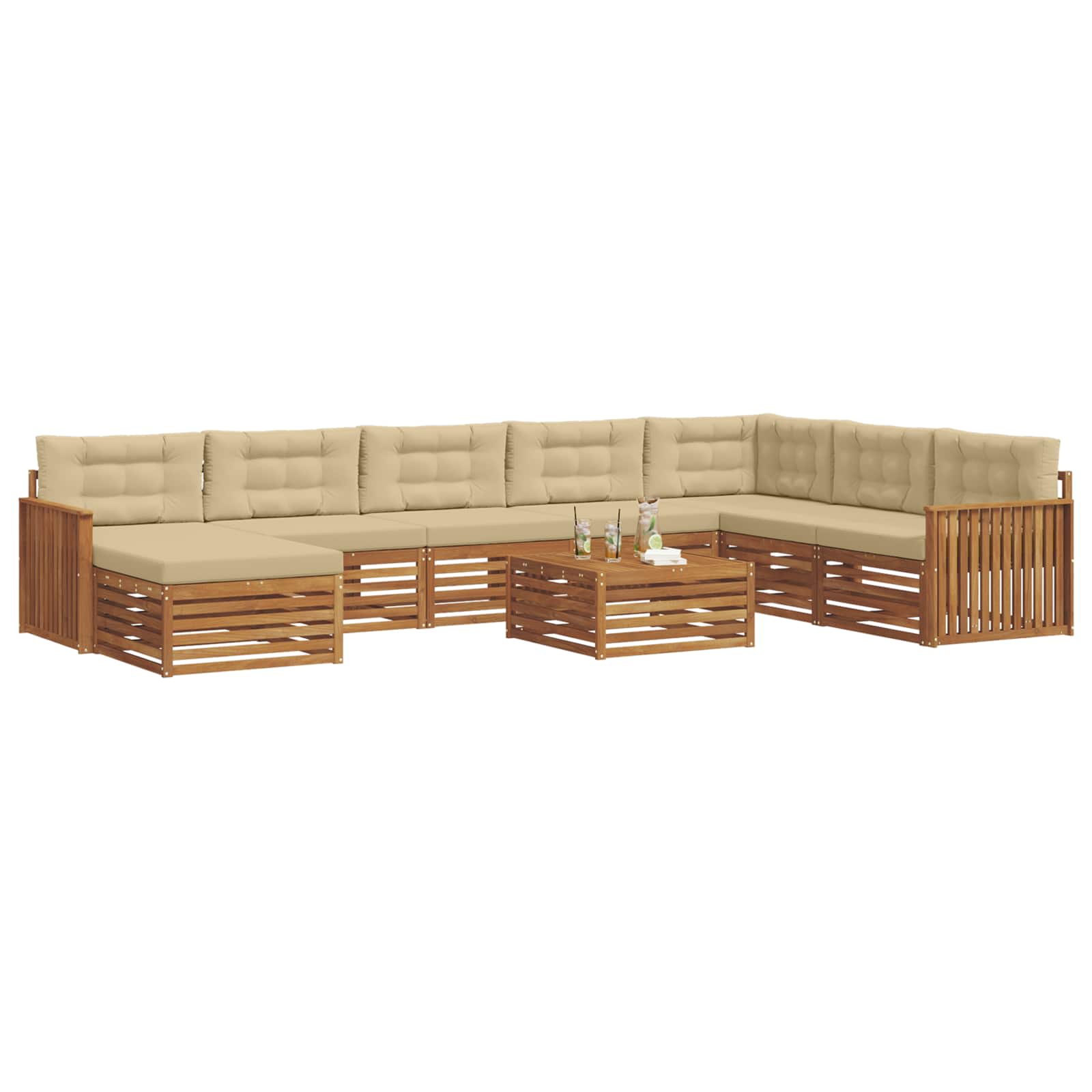 Sofa-Sets 9 pcs Natuurlijk en Beige Massief Acaciahout image 3