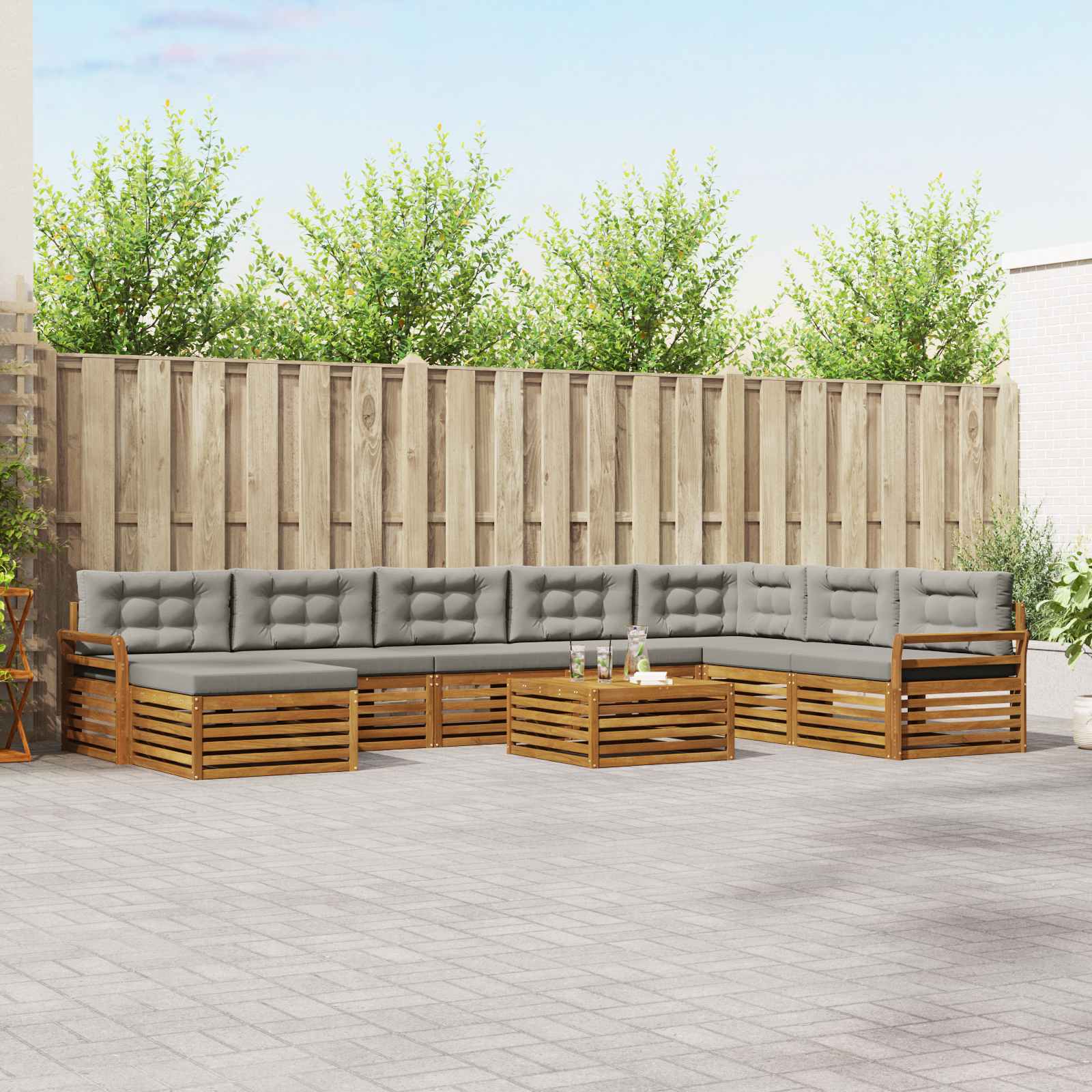 Sofa-Sets 9 pcs Natuurlijk en Lichtgrijs Massief Acaciahout image 1