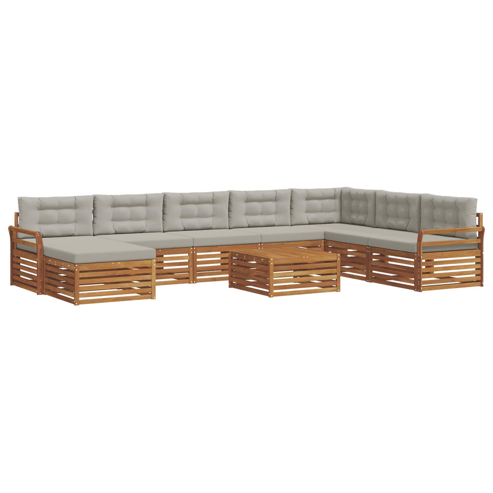 Sofa-Sets 9 pcs Natuurlijk en Lichtgrijs Massief Acaciahout image 2