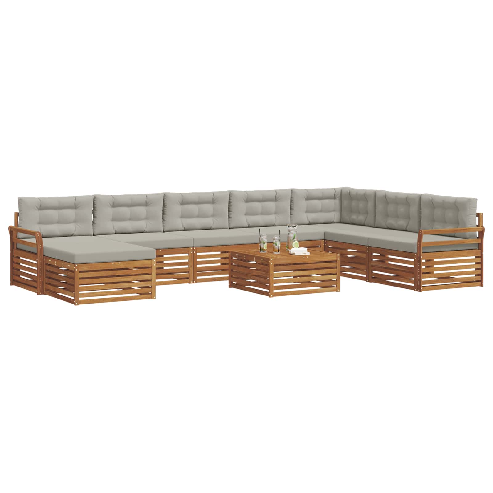 Sofa-Sets 9 pcs Natuurlijk en Lichtgrijs Massief Acaciahout image 3