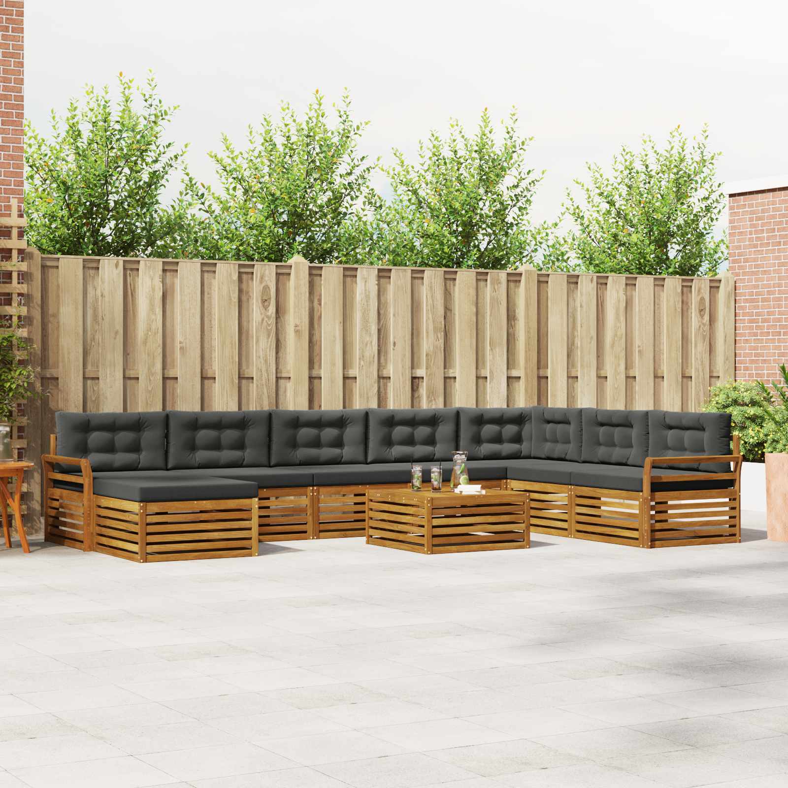 vidaXL Outdoor-Sofagarnitur mit Kissen 9 pcs Natur und Anthrazit