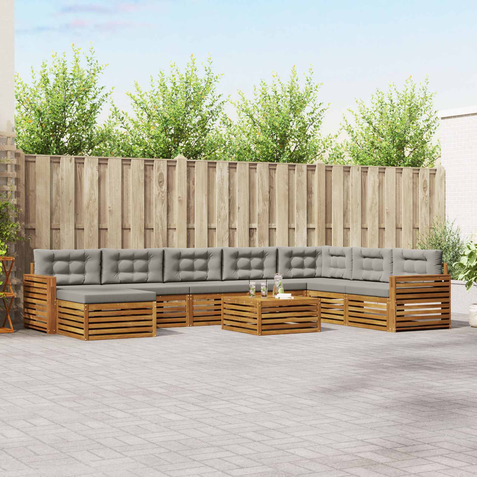 Sofa-Sets 9 pcs Natuurlijk en Lichtgrijs Massief Acaciahout image 1