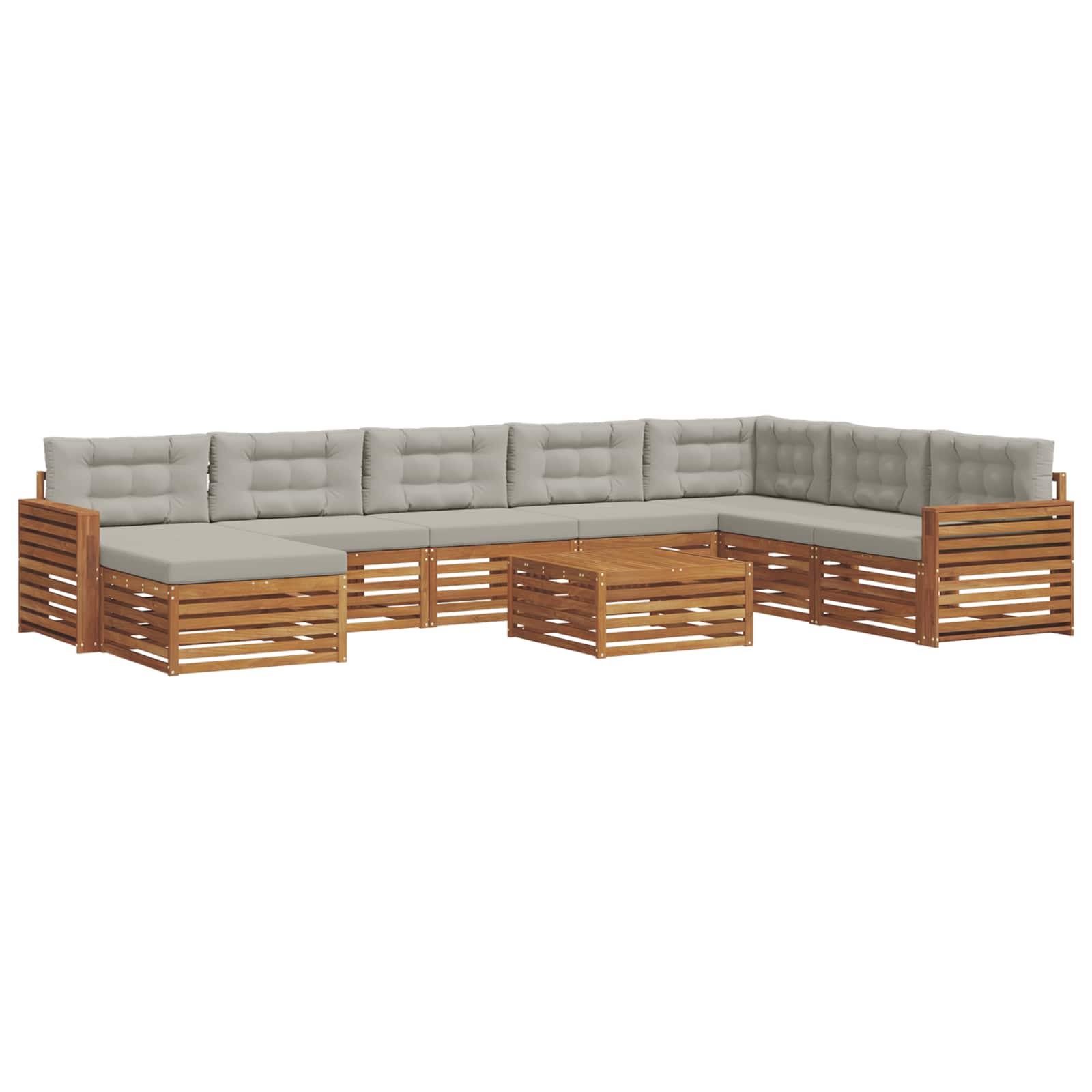 Sofa-Sets 9 pcs Natuurlijk en Lichtgrijs Massief Acaciahout image 2