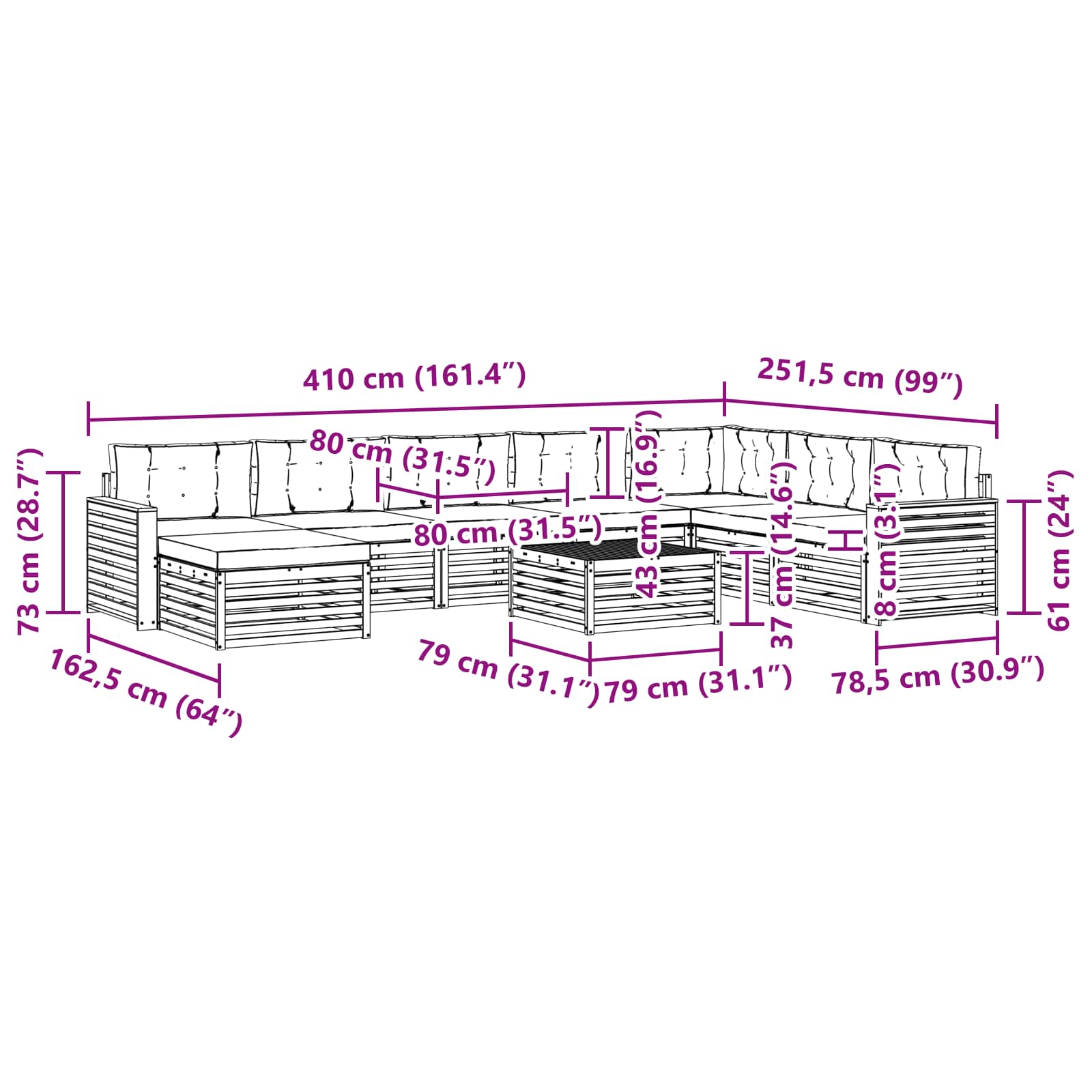 Sofa-Sets 9 pcs Natuurlijk en Lichtgrijs Massief Acaciahout image 9