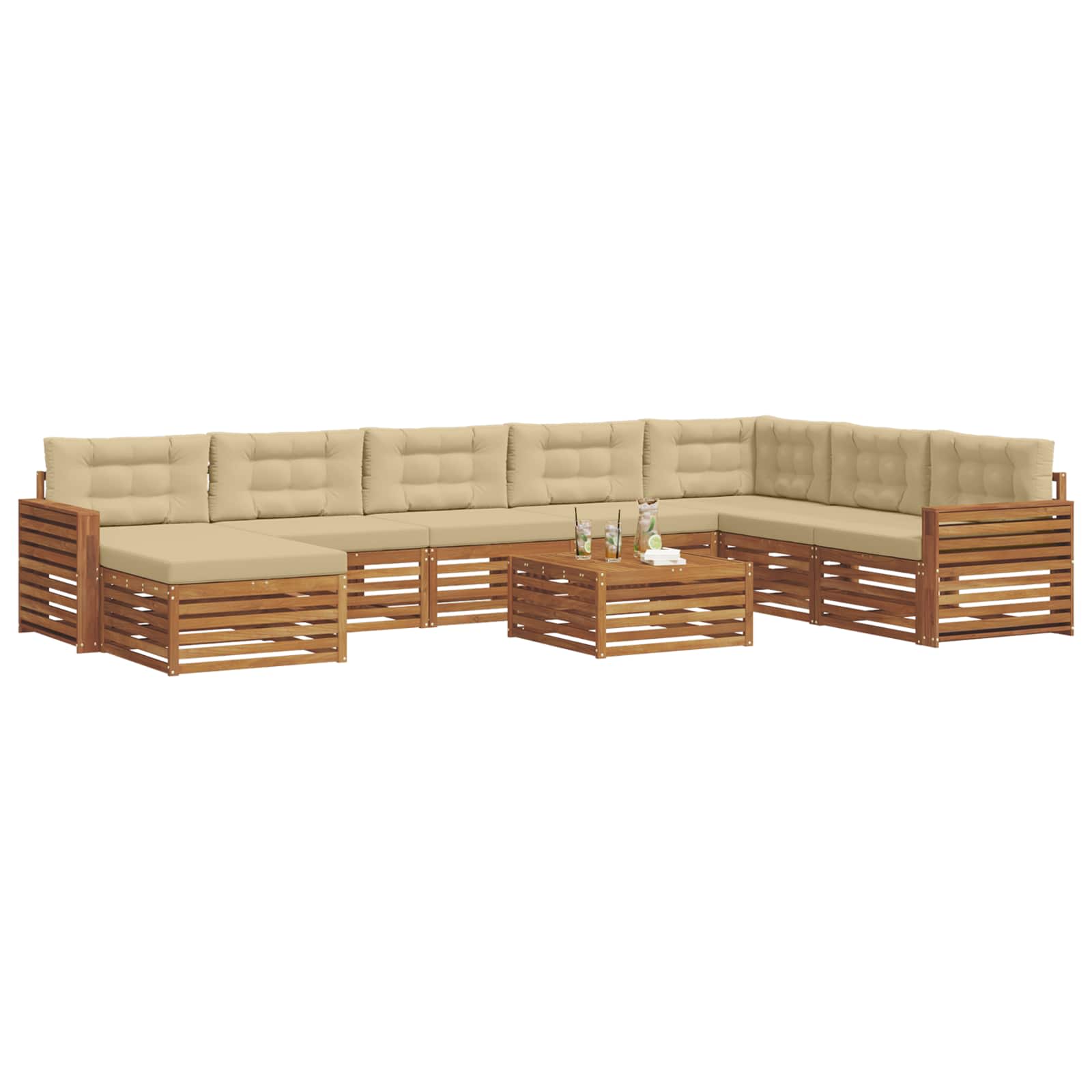 Sofa-Sets 9 pcs Natuurlijk en Beige Massief Acaciahout image 3