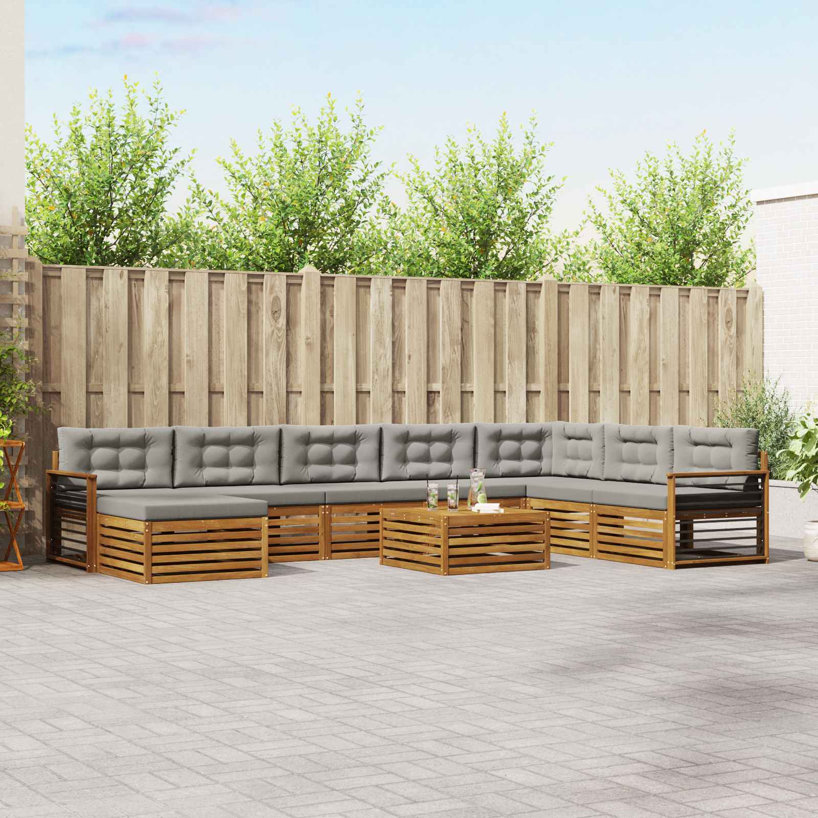 Sofa-Sets 9 pcs Natuurlijk en Lichtgrijs Massief Acaciahout image 1