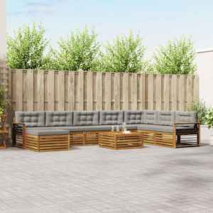 Zunanja garnitura za sedenje 9 pcs Naravna in svetlo siva