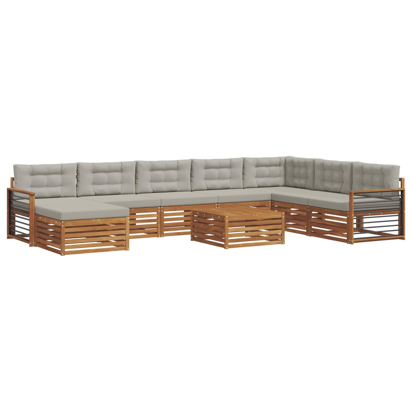Sofa-Sets 9 pcs Natuurlijk en Lichtgrijs Massief Acaciahout image 2
