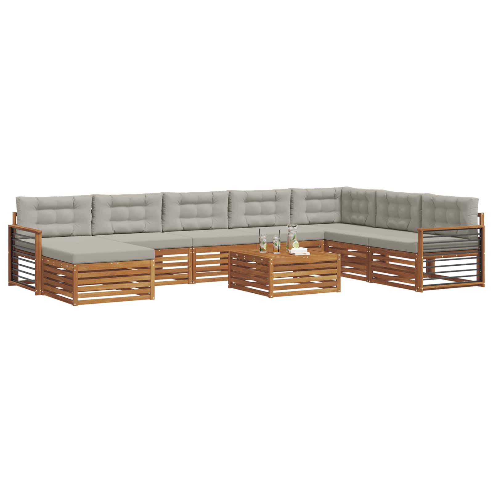 Sofa-Sets 9 pcs Natuurlijk en Lichtgrijs Massief Acaciahout image 3