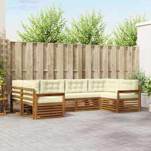 Zunanja garnitura za sedenje z blazino 6 pcs Naravna in smetana