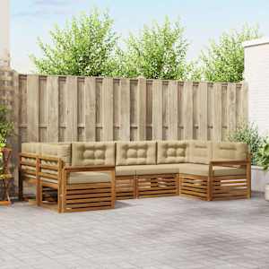 Zunanja garnitura za sedenje z blazino 6 pcs Naravna in bež