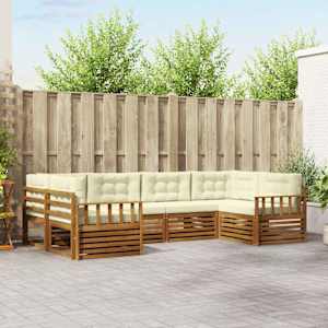 Zunanja garnitura za sedenje z blazino 6 pcs Naravna in smetana